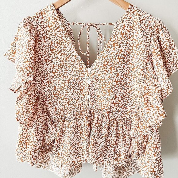 Vestique Orange and White Floral Crop Blouse - Picture 2 of 7